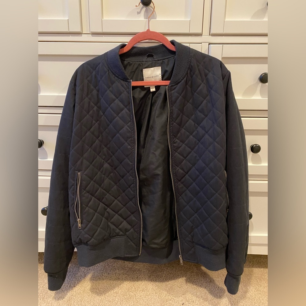 Thread and supply quilted bomber jacket - black - size large